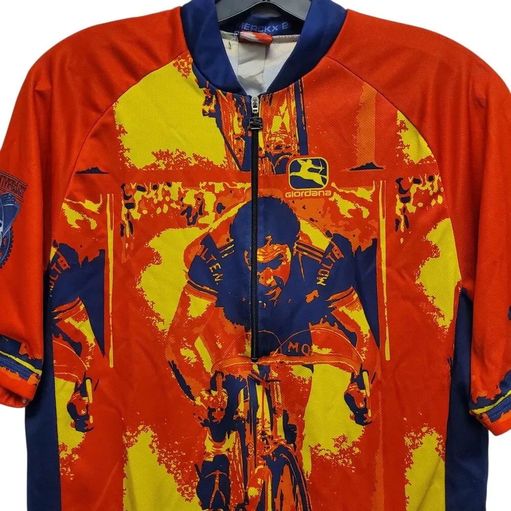 GIORDANA Cycling Jersey Adult Large Orange Blue Geometric Racing Activewear